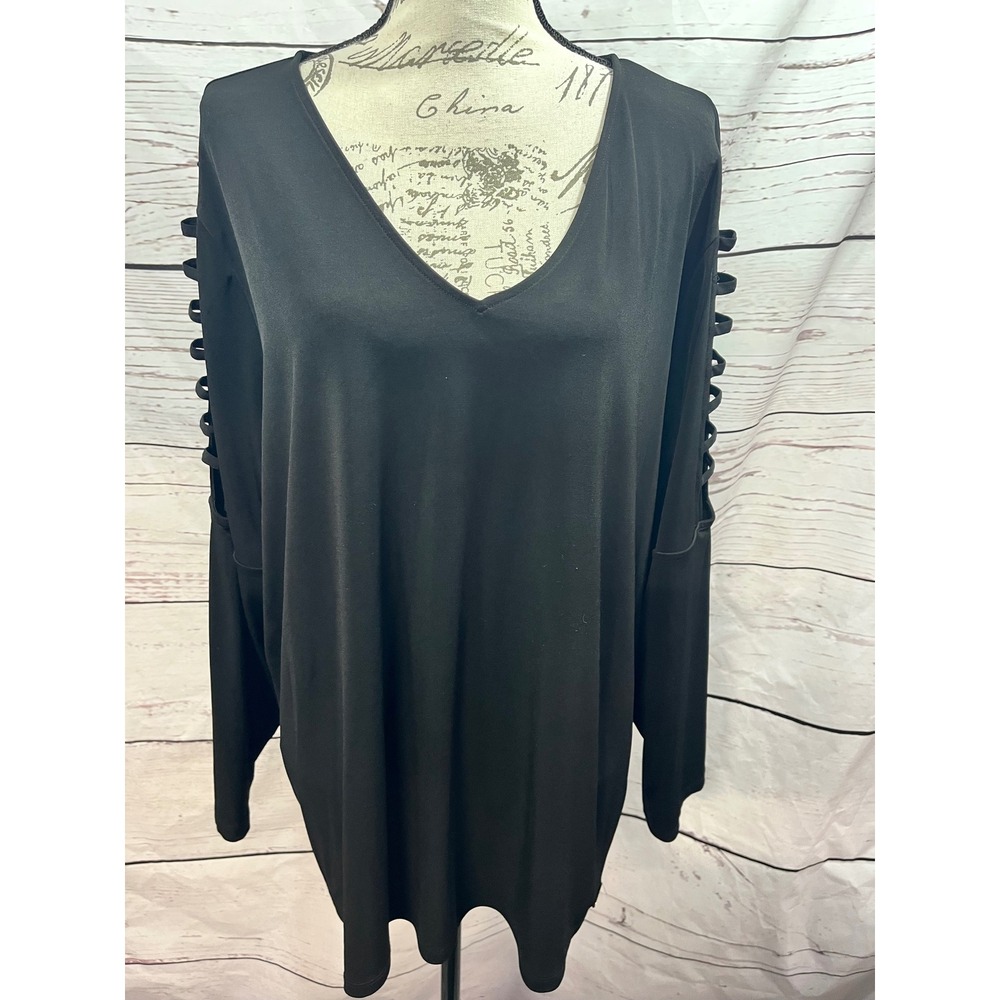 Michael Michael Kors Black‎ Shoulder Cutout Tunic Top Plus Size 3X Long Sleeve
